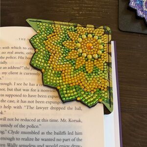 Source Unknown Vibrant Green and Yellow Beaded Bookmark